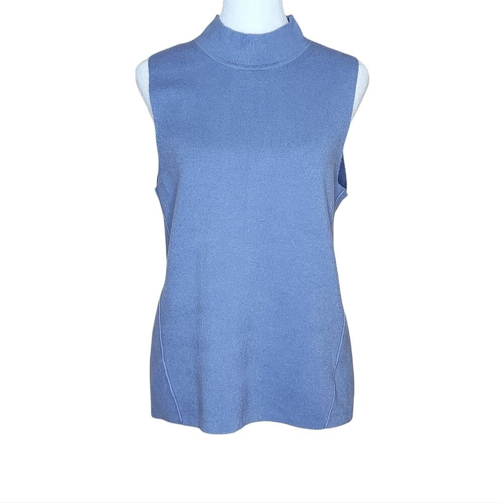 Banana Republic Serene Shell Mock Neck Sleeveless Sweater Blue M Classiccore